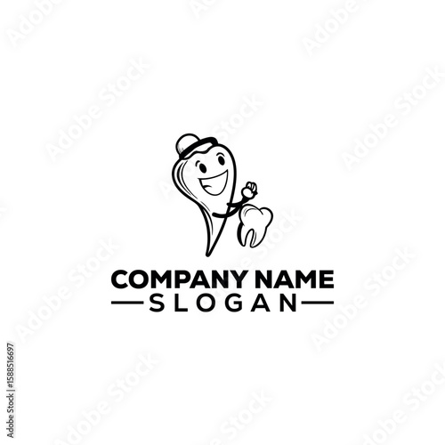Happy Cartoon Tooth Mascot Logo Design