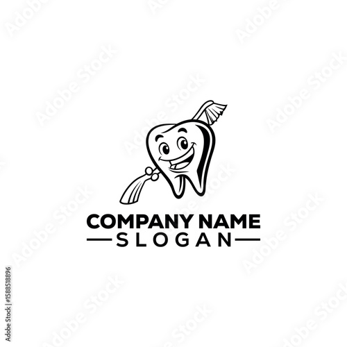 Happy Cartoon Tooth Mascot Logo Design
