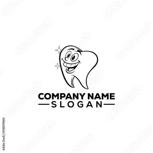 Happy Cartoon Tooth Mascot Logo Design