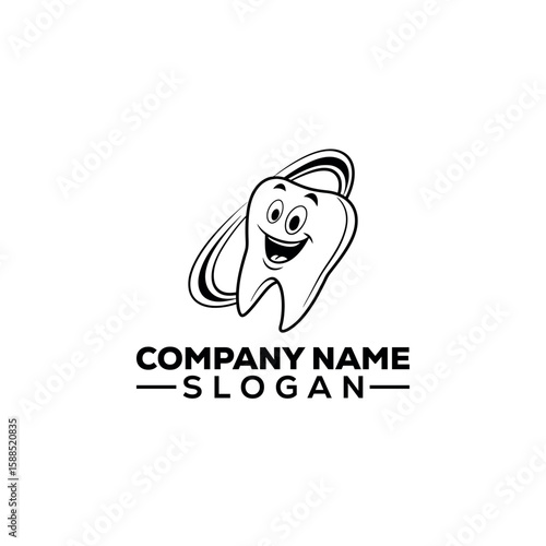 Happy Cartoon Tooth Mascot Logo Design