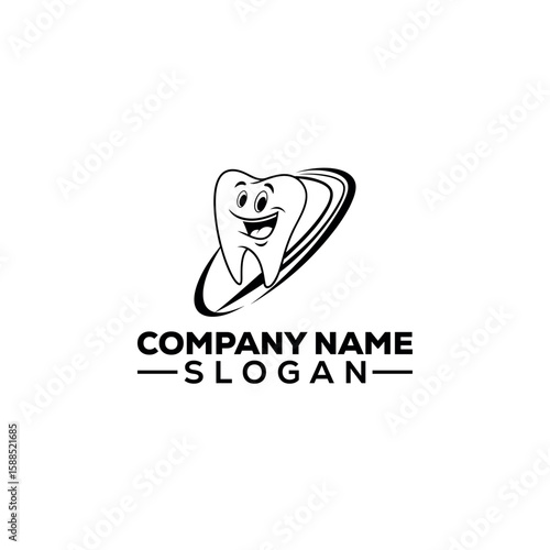 Happy Cartoon Tooth Mascot Logo Design