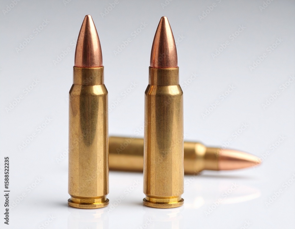Rifle Ammunition: Two .308 Caliber Cartridges with One on Side Rifle Ammunition: Two .308 Caliber Cartridges with One on Side