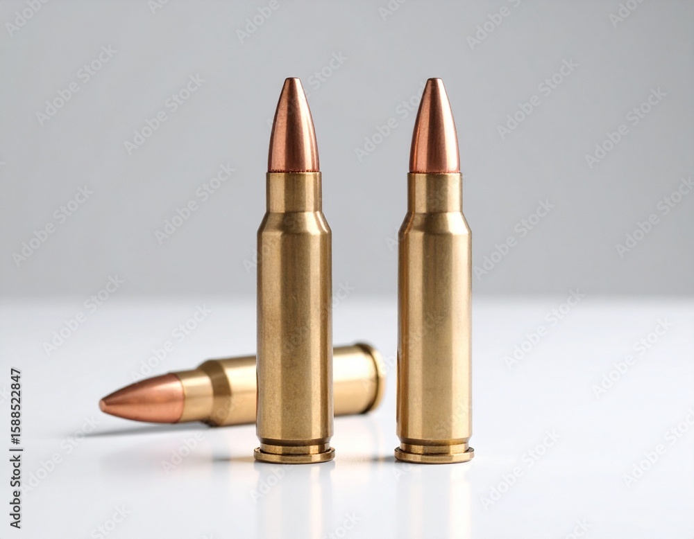 Rifle Ammunition: Two .308 Caliber Cartridges with One on Side Rifle Ammunition: Two .308 Caliber Cartridges with One on Side