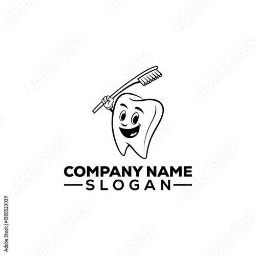 Happy Cartoon Tooth Mascot Logo Design