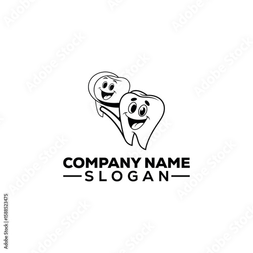 Happy Cartoon Tooth Mascot Logo Design