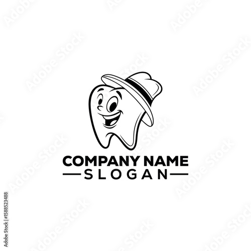 Happy Cartoon Tooth Mascot Logo Design