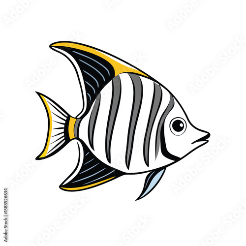 Angel Fish Stock Vector line art, isolated white background 