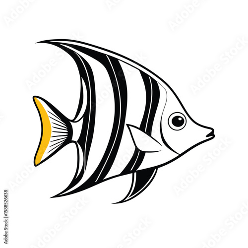 Angel Fish Stock Vector line art, isolated white background 