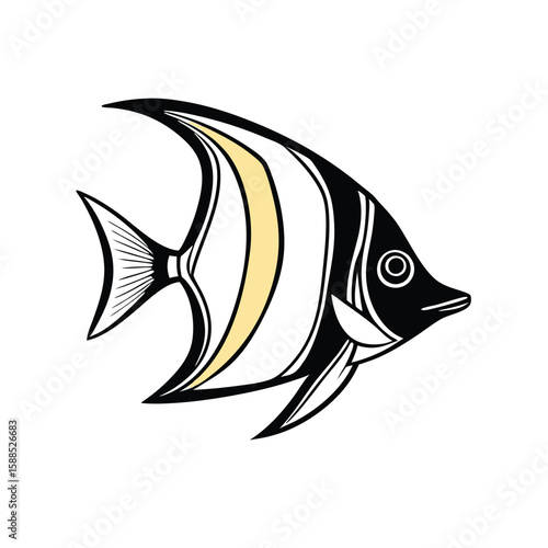 Angel Fish Stock Vector line art, isolated white background 
