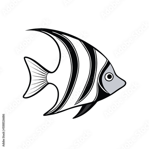 Angel Fish Stock Vector line art, isolated white background 