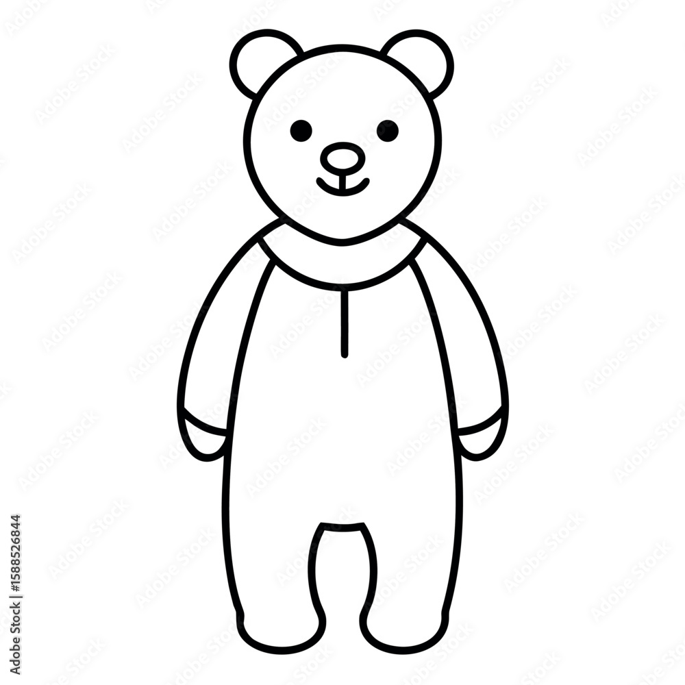Fototapeta premium Cute bear wearing onesie with soft expression Line Art Vector illustration