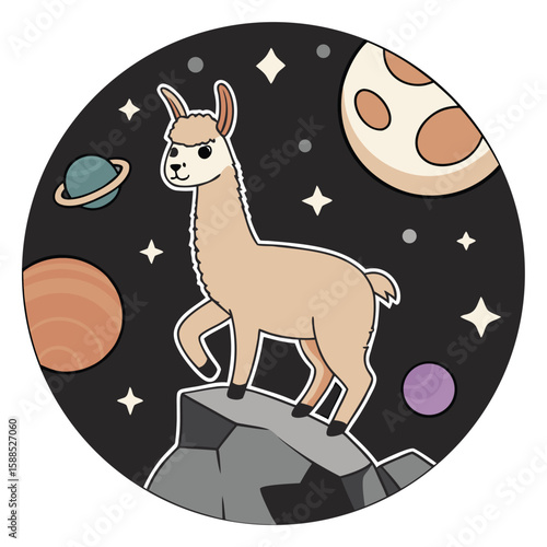 Llama standing on rocks in outer space alpaca animal
