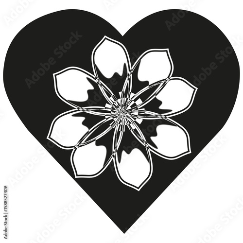 Flower heart icon. Harmony love symbol. Black bloom design. Vector illustration.