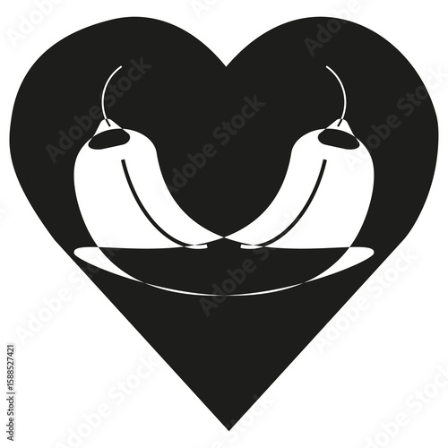 Heart couple icon. Love unity symbol. Black silhouette design. Vector illustration.