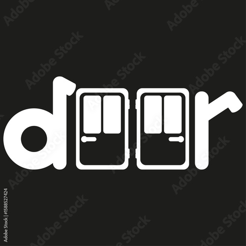 Text door icon. Entry vector symbol. Black shape design. Bold frame element.