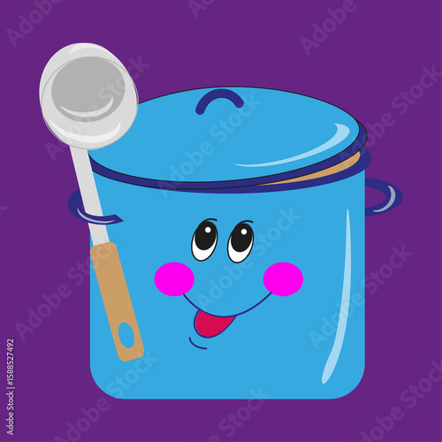 Pot icon figure. Cooking fun symbol. Purple pot shape. Vector illustration.