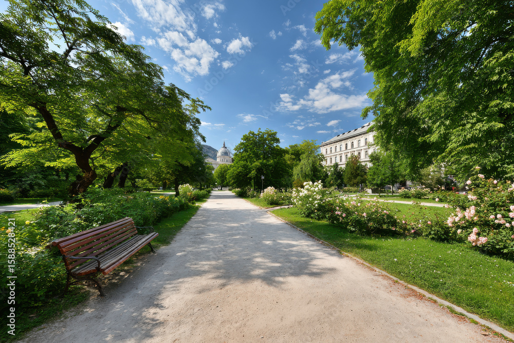 Fototapeta premium tranquil park in european capital showcasing verdant landscapes and serene pathways perfect for relaxation