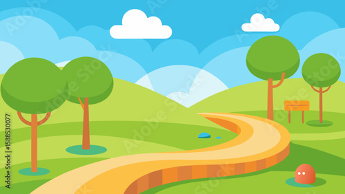 Cartoon park zone with landscape curve vector illustration