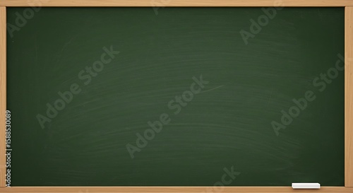 Blank green or black school chalkboard with chalk, ready for your education message in a classroom setting