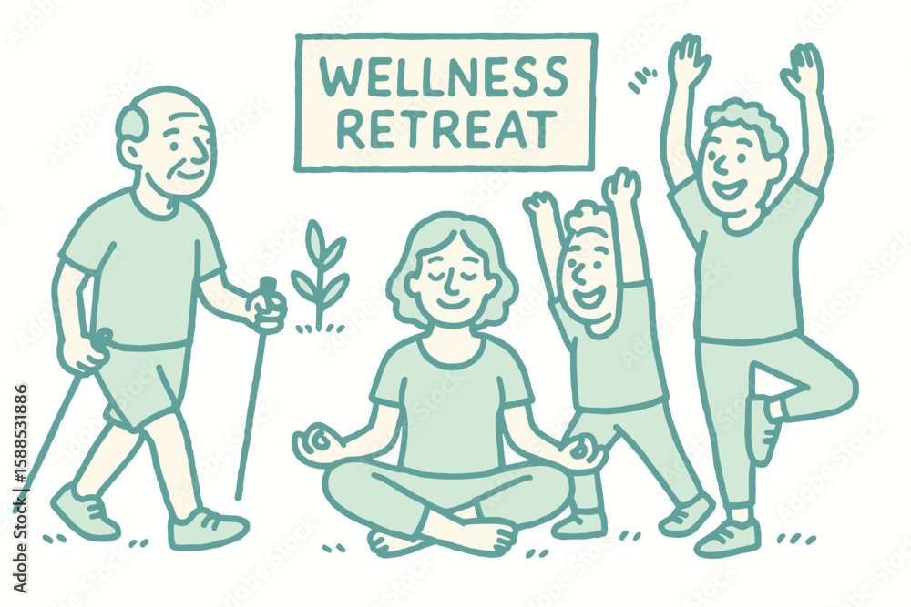 Obraz premium Active seniors enjoying activities at wellness retreat illustration 