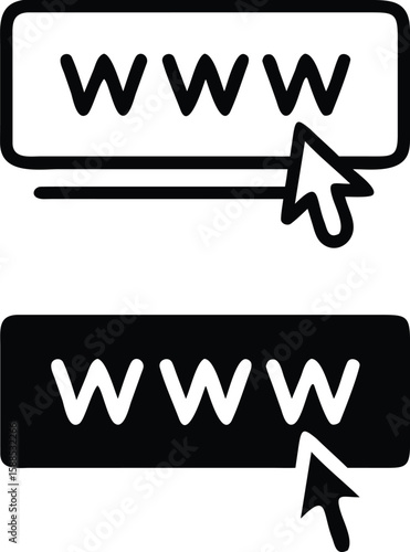 WWW Cursor Icon Set – Black and White Vector Web Address Bar and Internet Symbol