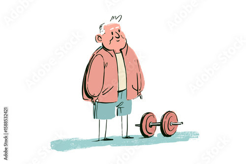 Active senior man standing with dumbbell in casual exercise attire  