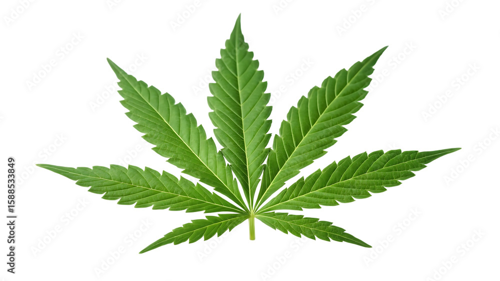A single vibrant green cannabis leaf isolated on a black background A single vibrant green cannabis leaf isolated on a black background