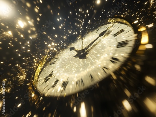 an out of focus view of a clock. the clock face is a white with black roman numerals, and the clock hands are dark