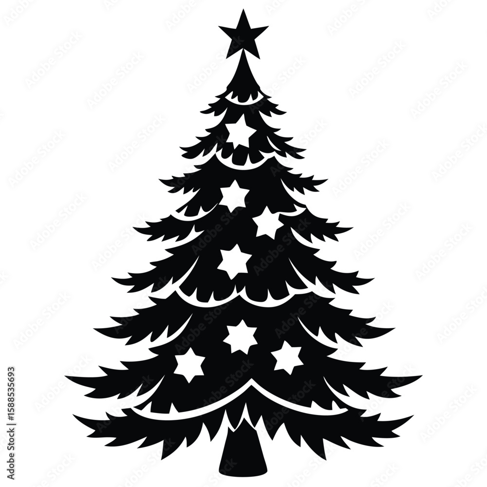 Obraz premium Black pine tree with star ornaments christmas tree