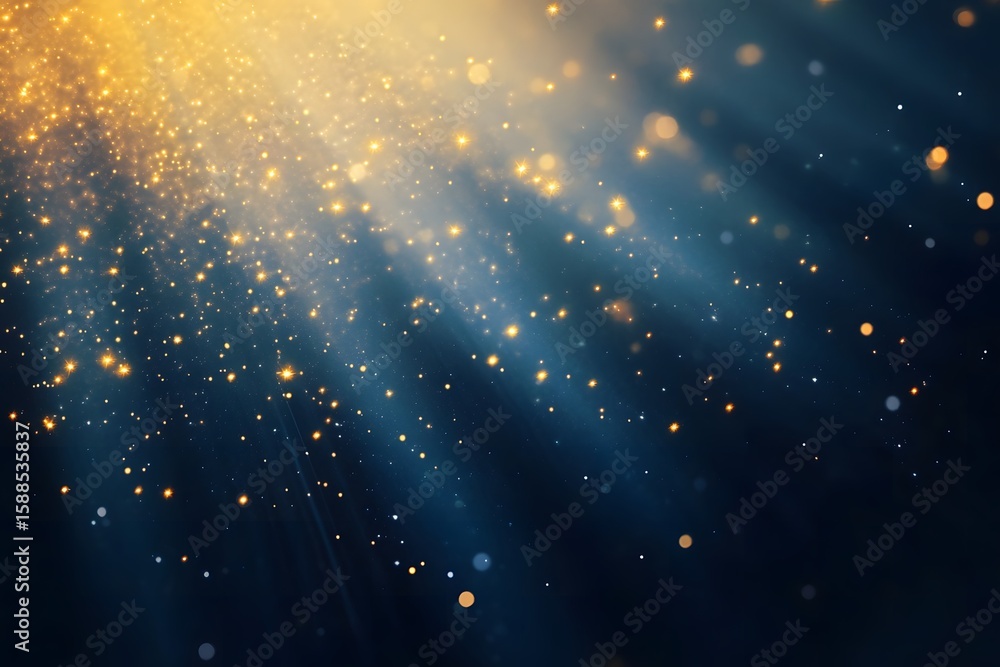 Fototapeta premium a cascade of golden, twinkling lights descending into a dark blue expanse