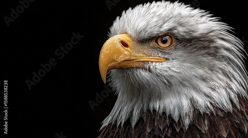Striking portrait of an american bald eagle with intense stare on black background