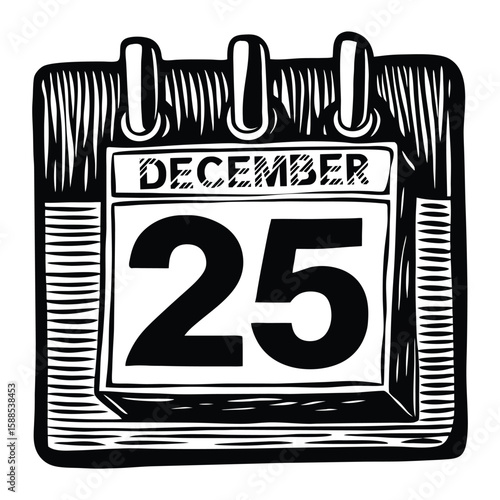 December twenty fifth calendar page black and white