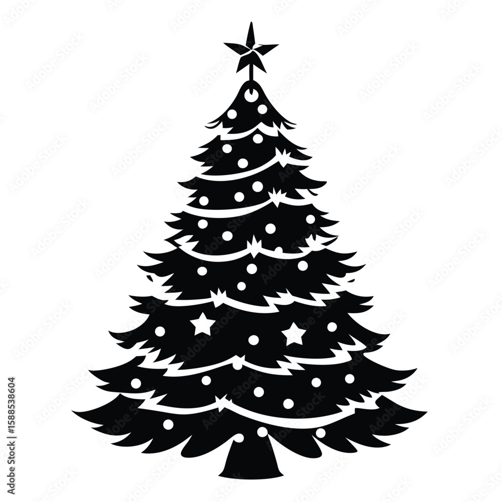Obraz premium Decorated evergreen tree silhouette christmas tree