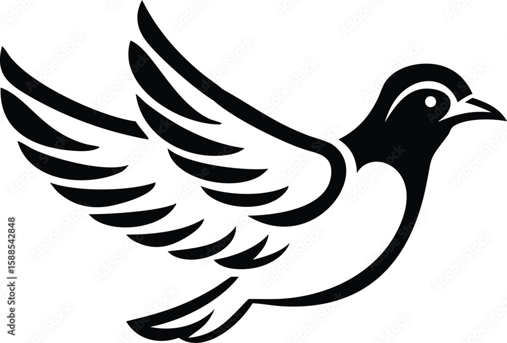 Obraz premium Black silhouette of a bird in flight flying black and white