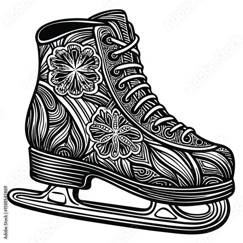 Ornate black and white ice skate figure skate decorative