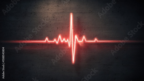 Stunning photo of red glowing heartbeat line over a dark textured background displaying vitality.