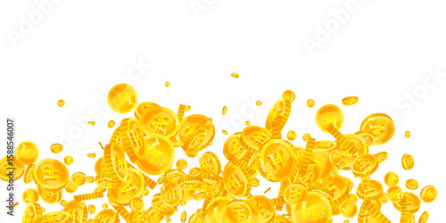Korean won coins falling. Scattered gold WON