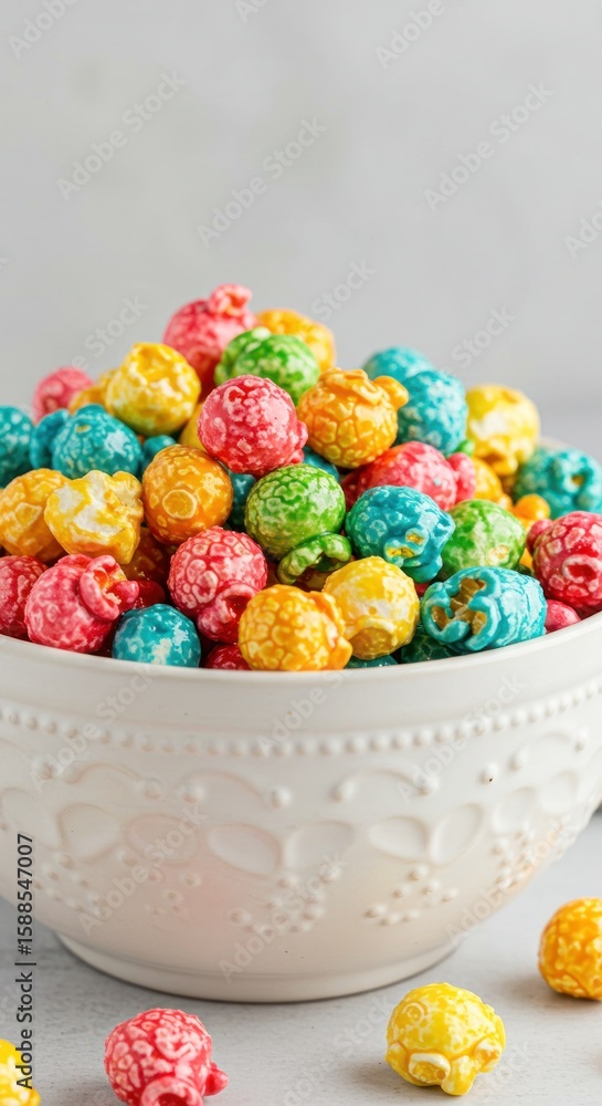 Fototapeta premium Colorful popcorn in a white bowl