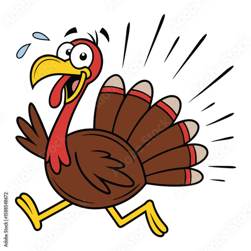 Cartoon Turkey Running Fast with Excited Expression