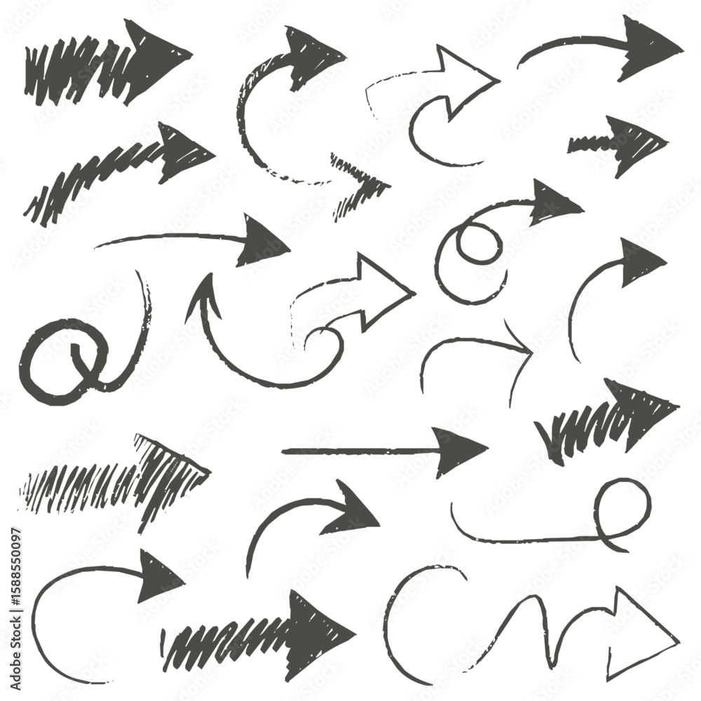 Fototapeta premium arrow brush line chalk sketch texture vector set,crayon marker scribble sketch stroke arrow element,