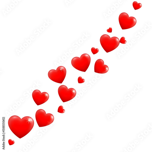 Red hearts cascade against a transparent background, romantic and festive