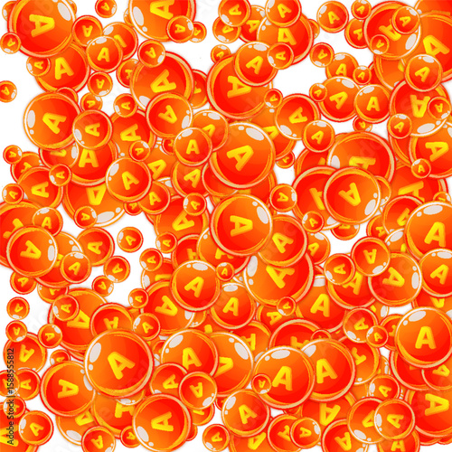 Vitamin A round capsules scattered randomly.