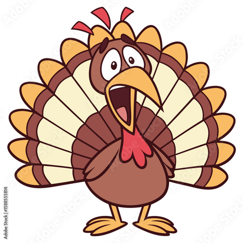 Funny Cartoon Turkey with Open Mouth and Big Eyes