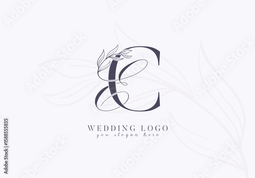 Elegant wedding logo with floral initial EC monogram