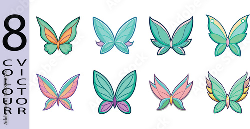 "Flat Fairy Wings IllustrationEthereal Magical and Fantasy Vector Icon,8 COLOUR VICTOR.