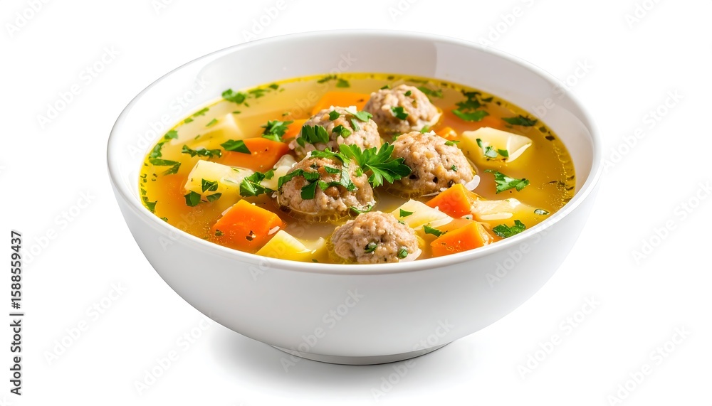 Meatball soup in white bowl. Meatball soup in white bowl.