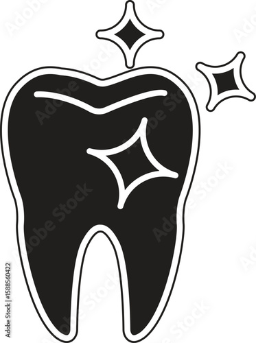 Sparkling tooth icon representing clean teeth, whitening or dental shine with transparent background