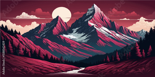 Vibrant mountain landscapes capture the serene beauty of sunrises and sunsets, often adorned with snow-capped peaks, clear skies, and reflective lakes, creating breathtaking natural scenery