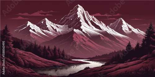 Snowy mountain peaks touch the sky, revealing a panoramic winter landscape