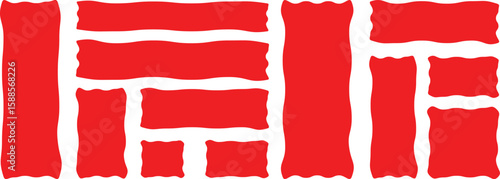 Vector wavy rectangles with red texture, irregular colorful text boxes. Crayon drawn squares and rectangles with wavy rough edges.doodle hand drawn frames with irregular uneven shapes